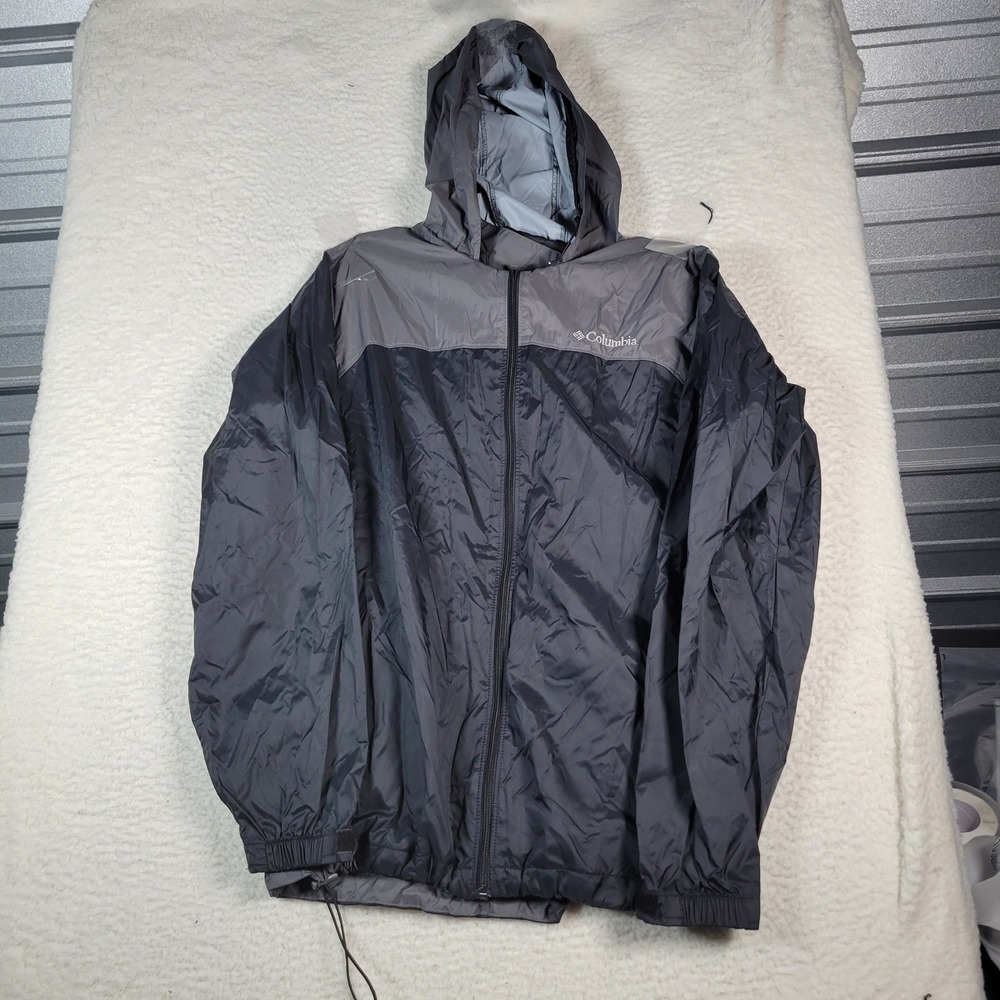 Columbia Windbreaker Jacket Mens Size Medium Grey Black Hooded Full Zip 1442361